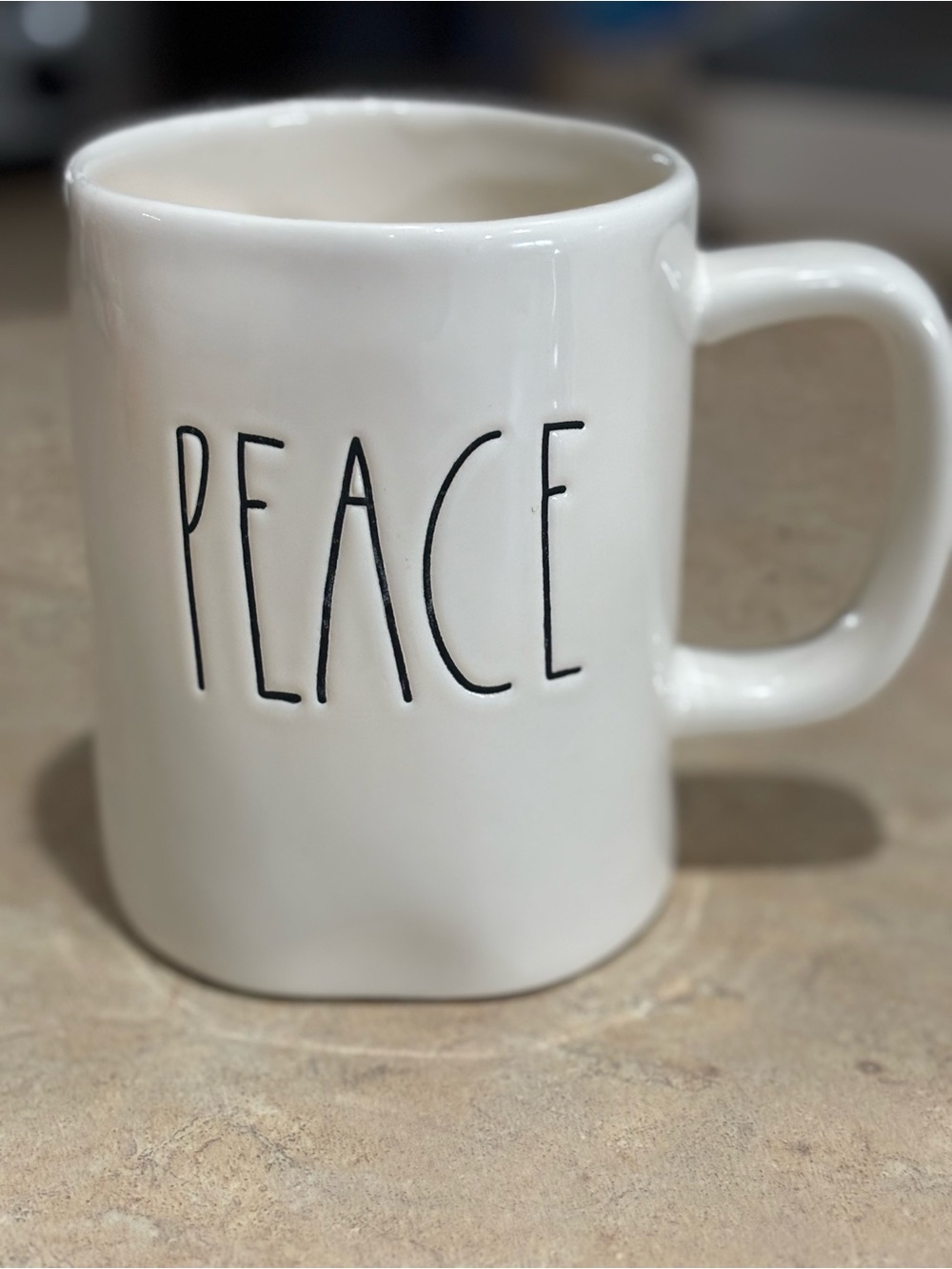 Rae Dunn White Mug with Black 'PEACE' Lettering